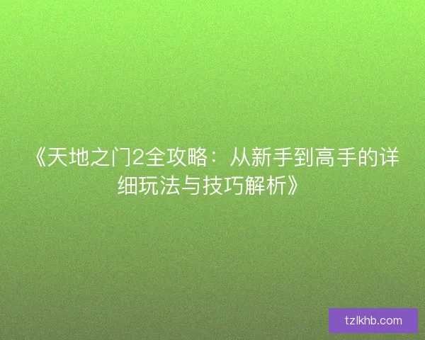 《天地之门2全攻略：从新手到高手的详细玩法与技巧解析》
